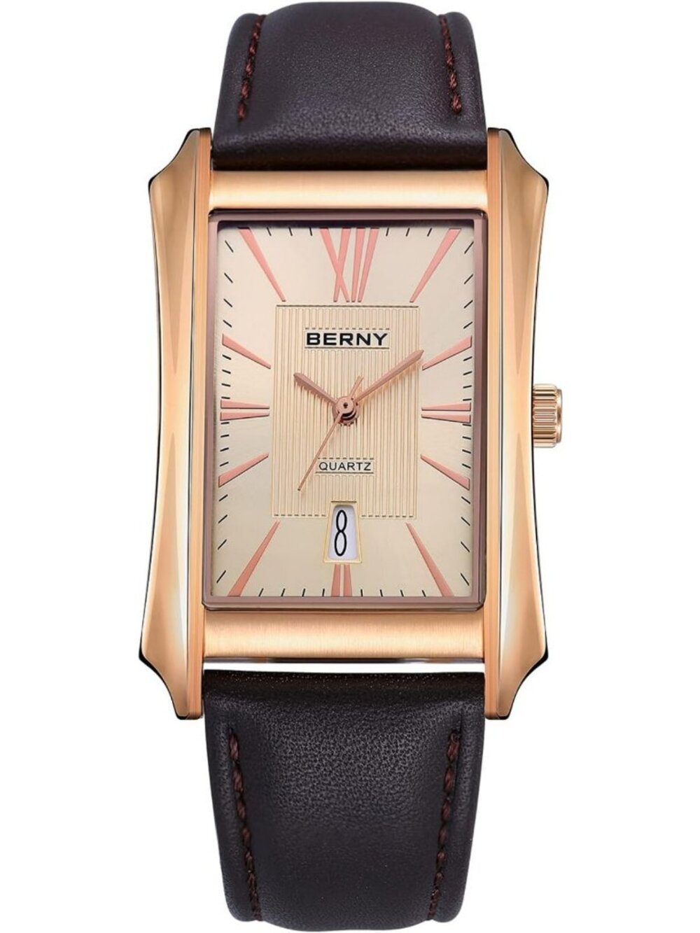 Stylish Men's Rectangular Quartz Watch with Stainless Steel Case & Leather Strap